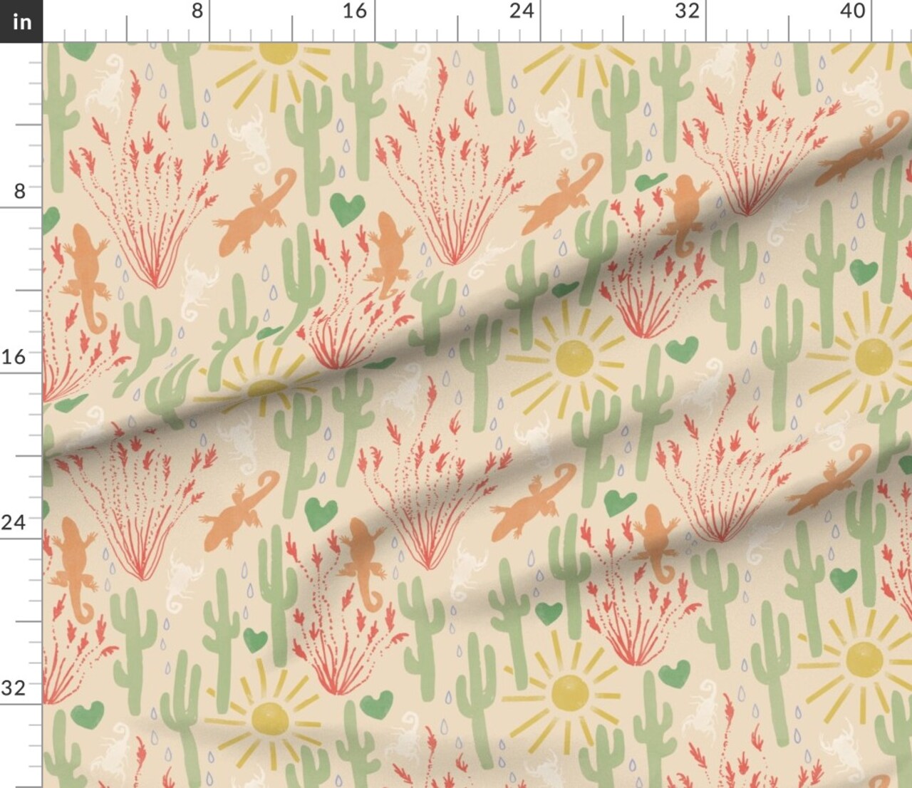 Neutral Southwest Muted Sun Cactus Cacti Lizard Scorpion Deserts Saguaro Custom Printed Fabric by Spoonflower Various Fabrics by the Yard or Fat Quarter